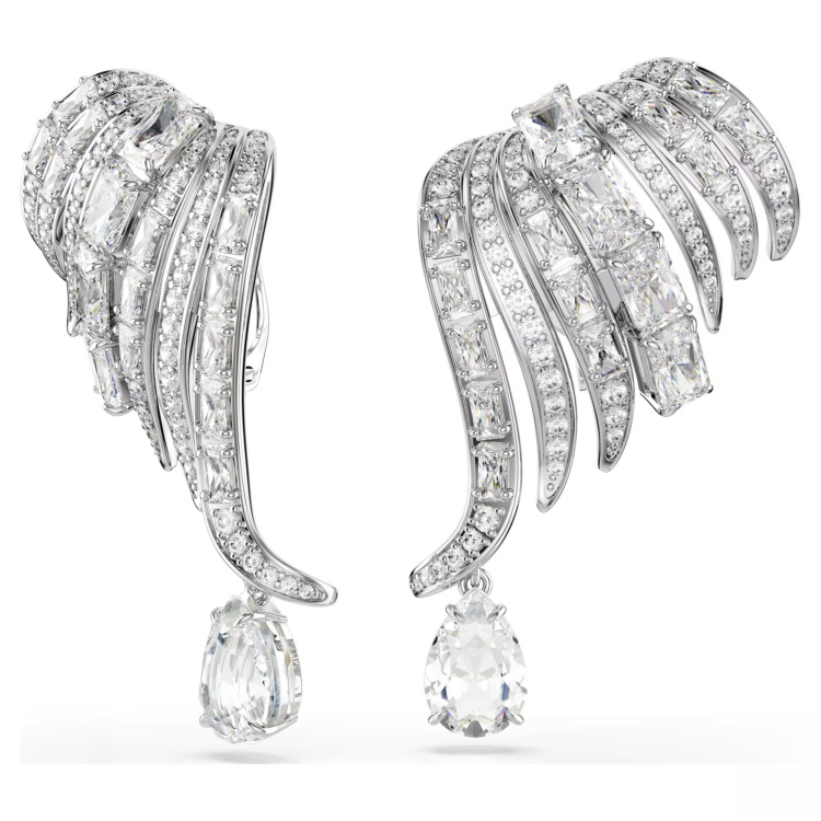 Vienna clip earrings Mixed cuts, Swan, White, Rhodium plated